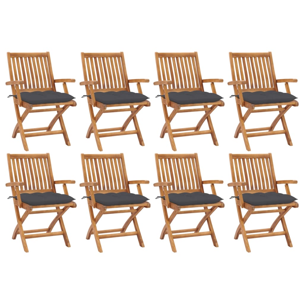 Tuinstoelen 8 st inklapbaar met kussens massief teakhout is nu te koop bij PeponiXL, paradijselijk wonen!