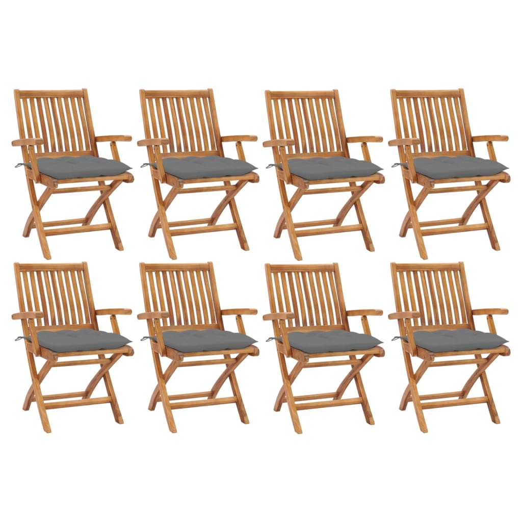 Tuinstoelen 8 st inklapbaar met kussens massief teakhout is nu te koop bij PeponiXL, paradijselijk wonen!