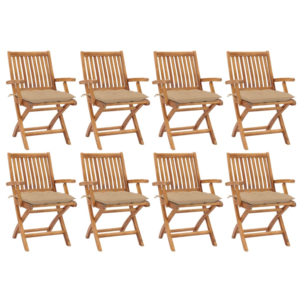 Tuinstoelen 8 st inklapbaar met kussens massief teakhout is nu te koop bij PeponiXL, paradijselijk wonen!