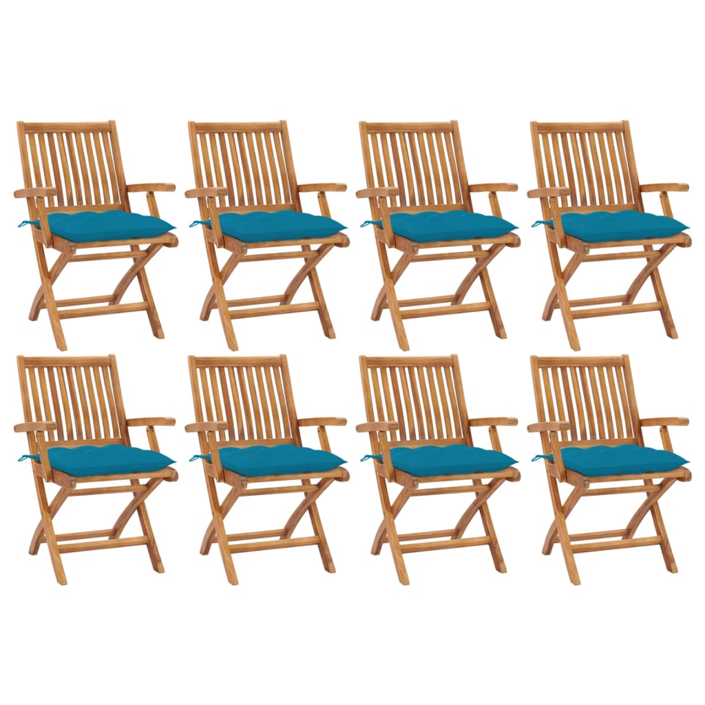 Tuinstoelen 8 st inklapbaar met kussens massief teakhout is nu te koop bij PeponiXL, paradijselijk wonen!