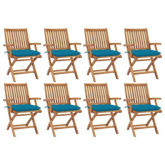 Tuinstoelen 8 st inklapbaar met kussens massief teakhout is nu te koop bij PeponiXL, paradijselijk wonen!