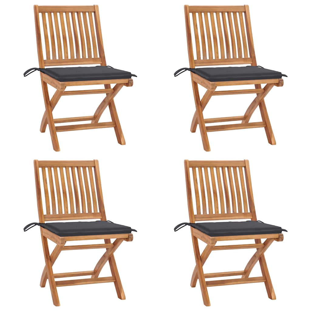 Tuinstoelen 4 st inklapbaar met kussens massief teakhout is nu te koop bij PeponiXL, paradijselijk wonen!