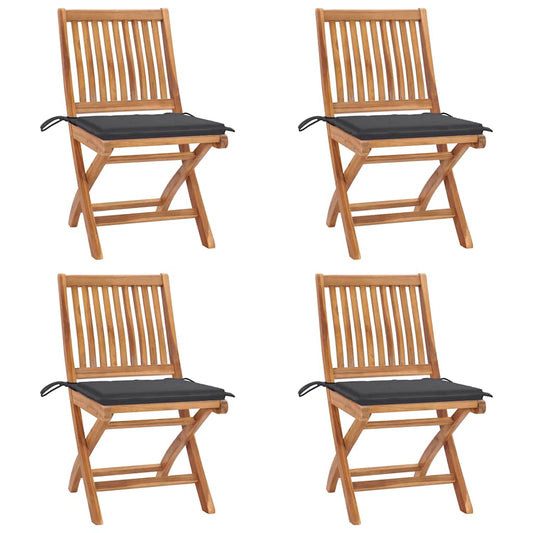Tuinstoelen 4 st inklapbaar met kussens massief teakhout is nu te koop bij PeponiXL, paradijselijk wonen!