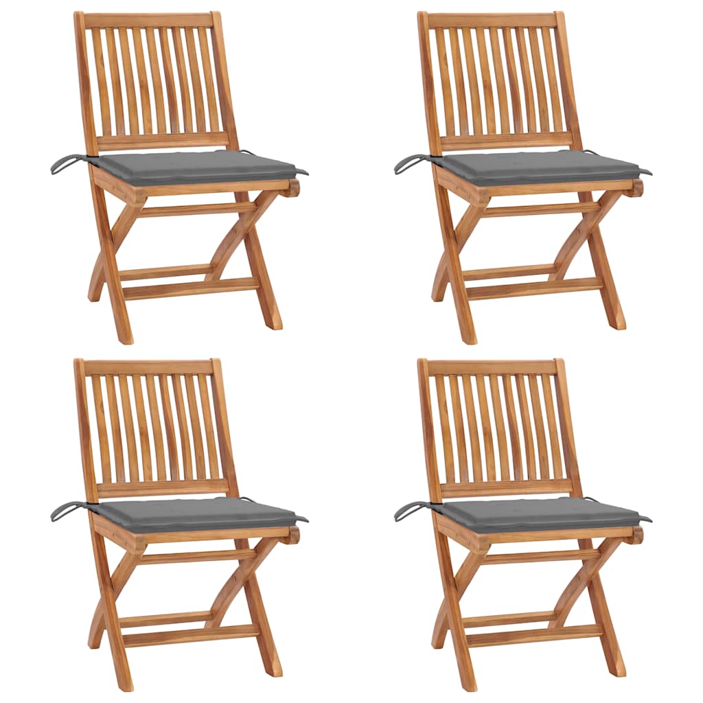 Tuinstoelen 4 st inklapbaar met kussens massief teakhout is nu te koop bij PeponiXL, paradijselijk wonen!