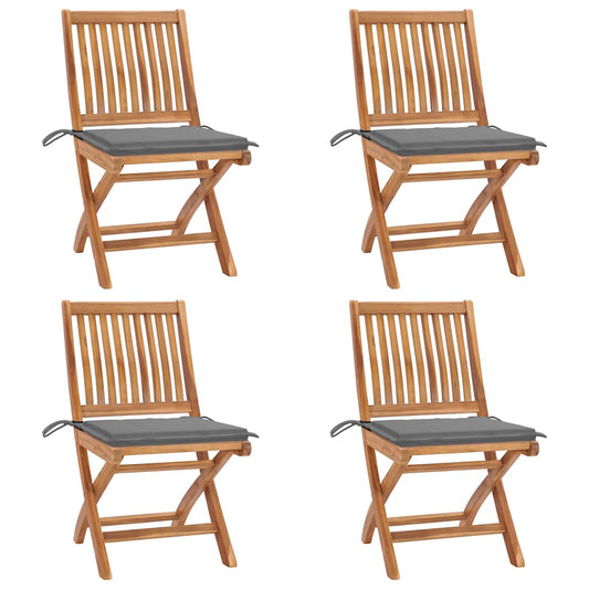 Tuinstoelen 4 st inklapbaar met kussens massief teakhout is nu te koop bij PeponiXL, paradijselijk wonen!
