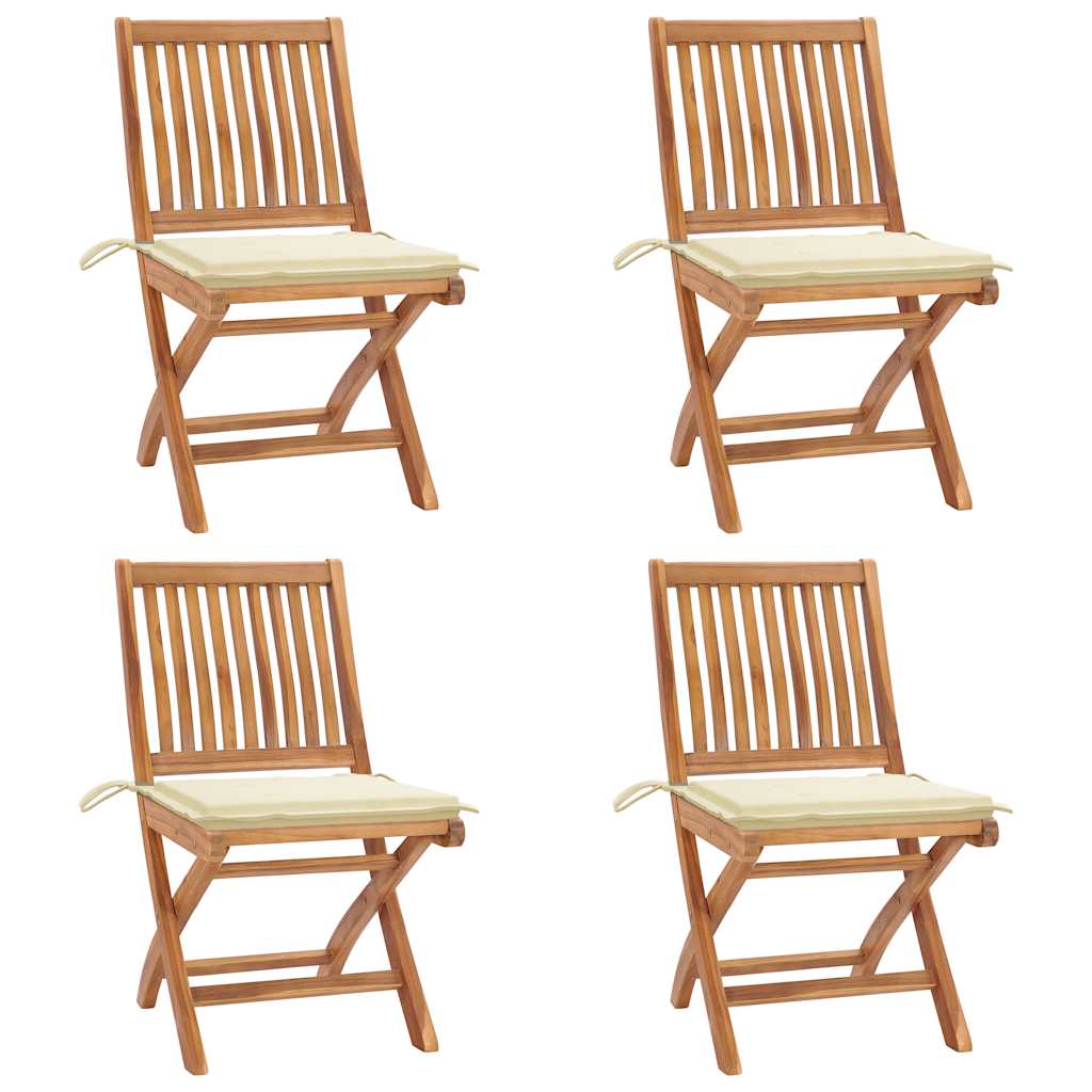 Tuinstoelen 4 st inklapbaar met kussens massief teakhout is nu te koop bij PeponiXL, paradijselijk wonen!