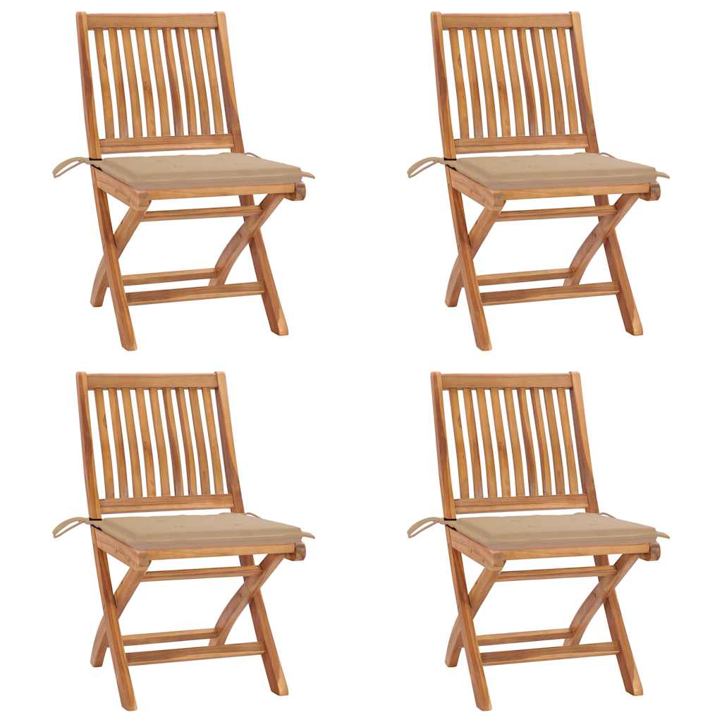 Tuinstoelen 4 st inklapbaar met kussens massief teakhout is nu te koop bij PeponiXL, paradijselijk wonen!