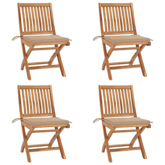 Tuinstoelen 4 st inklapbaar met kussens massief teakhout is nu te koop bij PeponiXL, paradijselijk wonen!