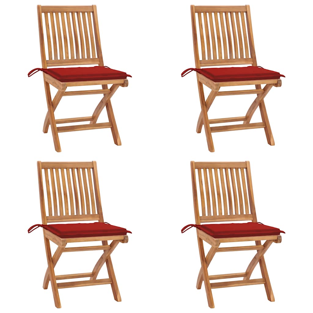 Tuinstoelen 4 st inklapbaar met kussens massief teakhout is nu te koop bij PeponiXL, paradijselijk wonen!