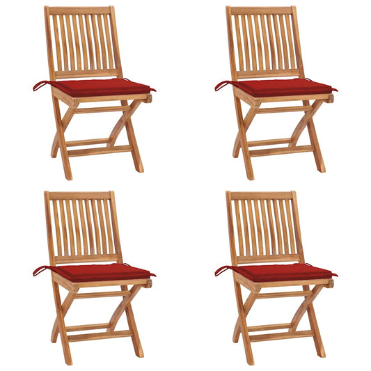 Tuinstoelen 4 st inklapbaar met kussens massief teakhout is nu te koop bij PeponiXL, paradijselijk wonen!