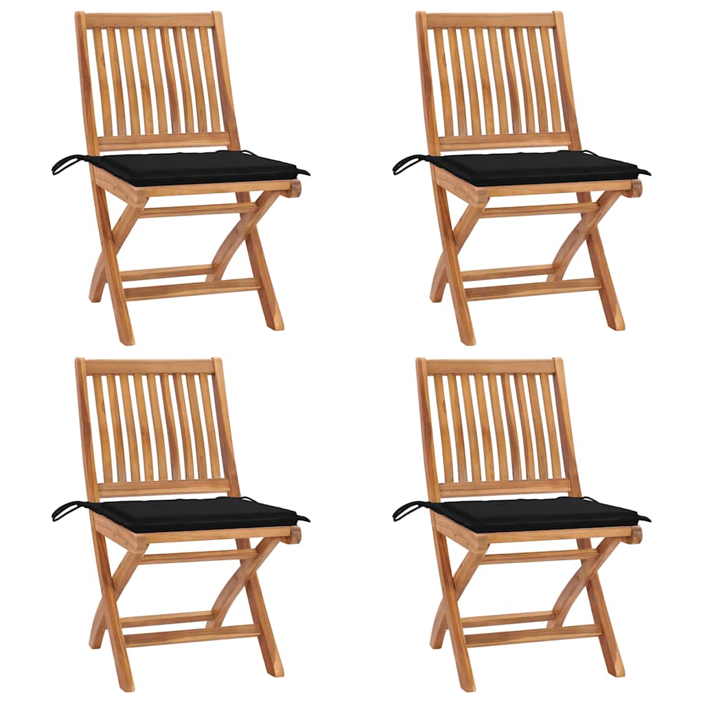 Tuinstoelen 4 st inklapbaar met kussens massief teakhout is nu te koop bij PeponiXL, paradijselijk wonen!