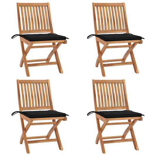 Tuinstoelen 4 st inklapbaar met kussens massief teakhout is nu te koop bij PeponiXL, paradijselijk wonen!
