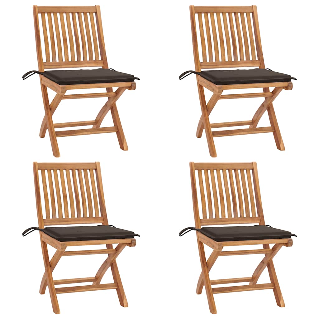Tuinstoelen 4 st inklapbaar met kussens massief teakhout is nu te koop bij PeponiXL, paradijselijk wonen!