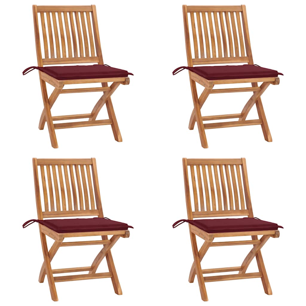 Tuinstoelen 4 st inklapbaar met kussens massief teakhout is nu te koop bij PeponiXL, paradijselijk wonen!
