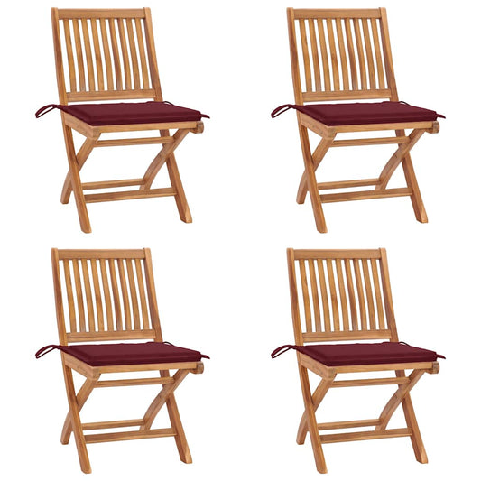 Tuinstoelen 4 st inklapbaar met kussens massief teakhout is nu te koop bij PeponiXL, paradijselijk wonen!
