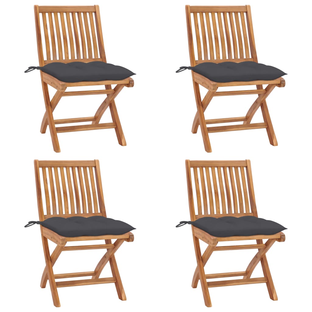 Tuinstoelen 4 st inklapbaar met kussens massief teakhout is nu te koop bij PeponiXL, paradijselijk wonen!