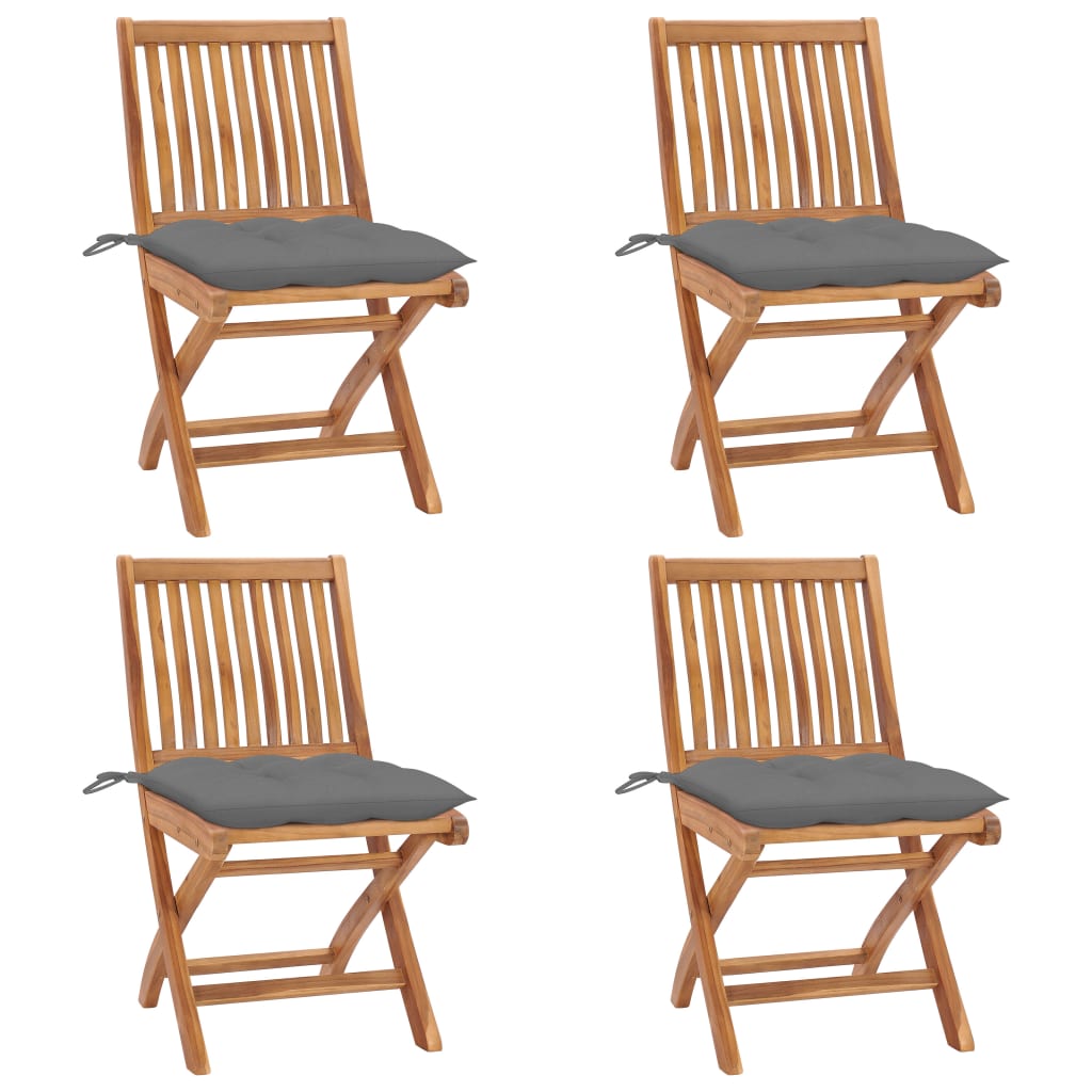 Tuinstoelen 4 st inklapbaar met kussens massief teakhout is nu te koop bij PeponiXL, paradijselijk wonen!