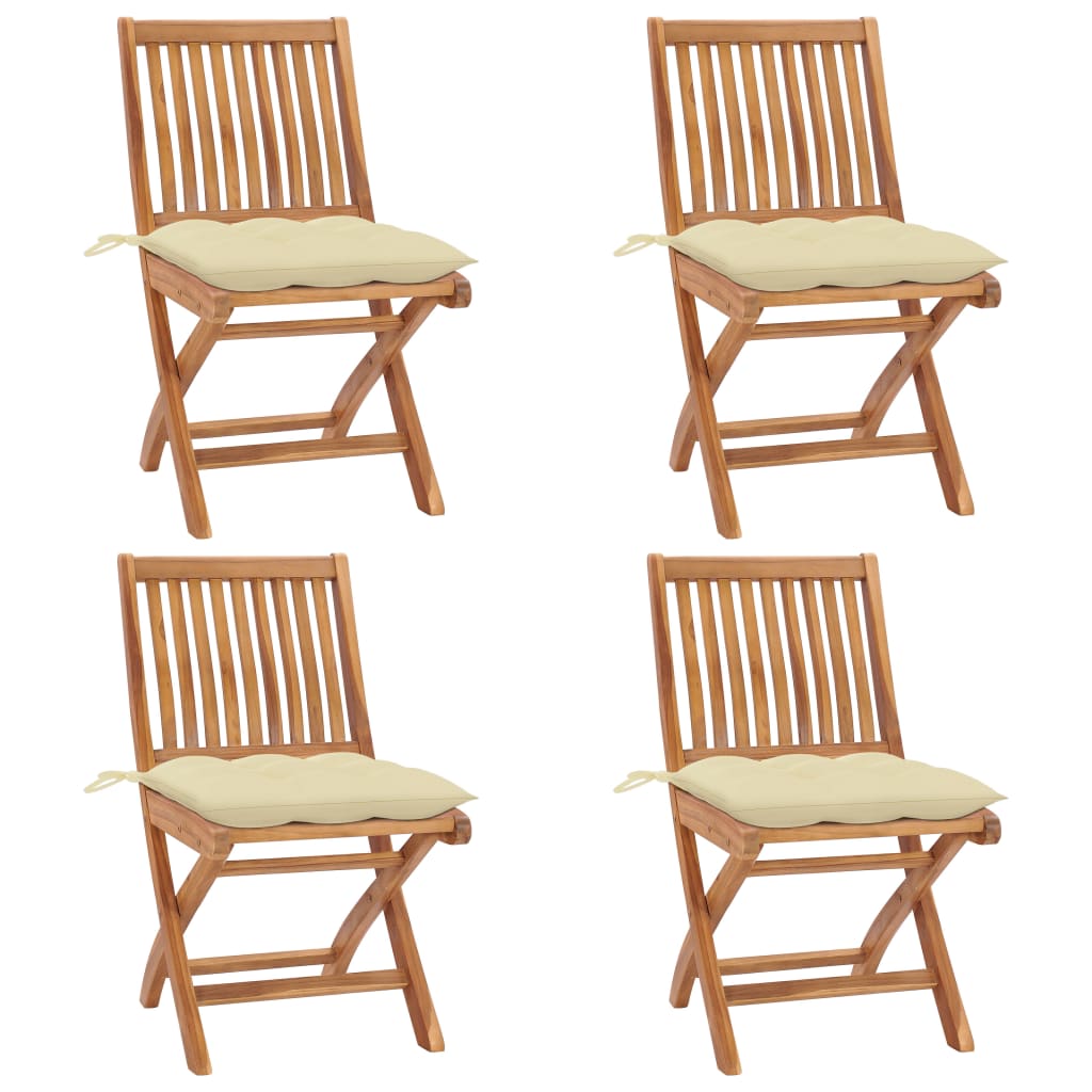 Tuinstoelen 4 st inklapbaar met kussens massief teakhout is nu te koop bij PeponiXL, paradijselijk wonen!