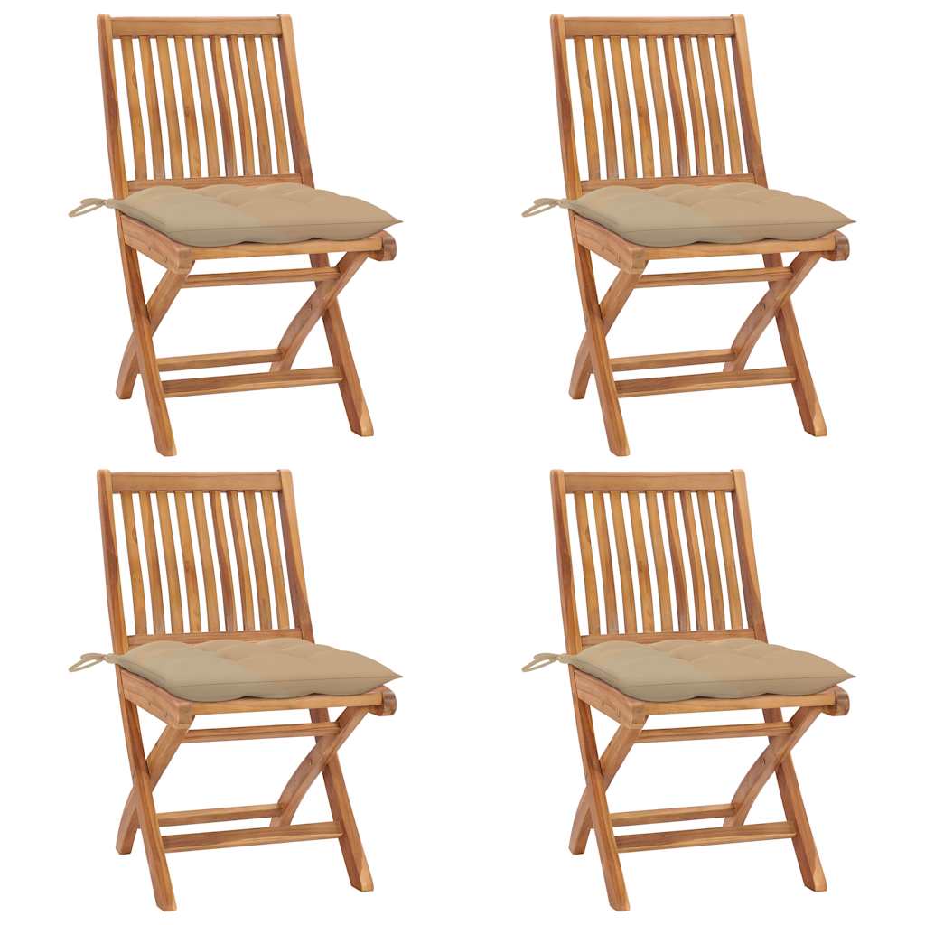 Tuinstoelen 4 st inklapbaar met kussens massief teakhout is nu te koop bij PeponiXL, paradijselijk wonen!
