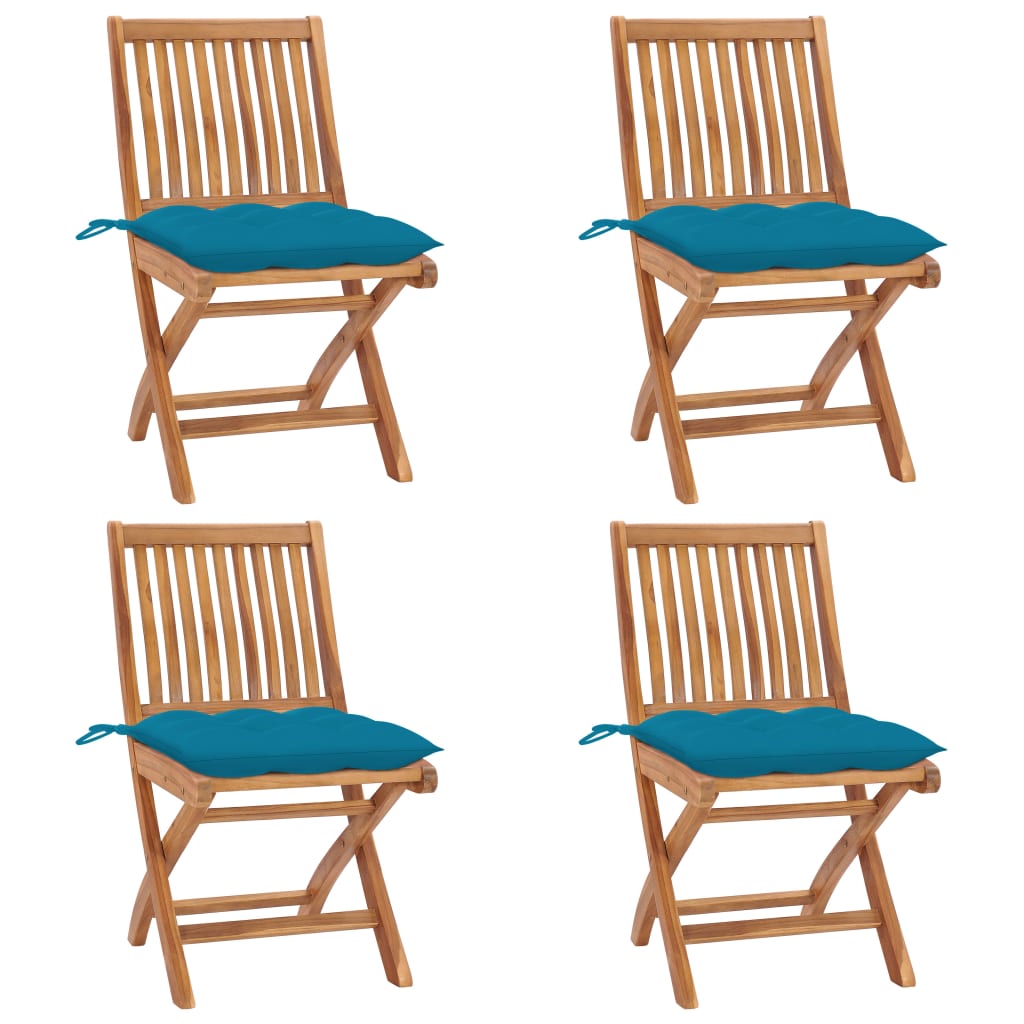 Tuinstoelen 4 st inklapbaar met kussens massief teakhout is nu te koop bij PeponiXL, paradijselijk wonen!