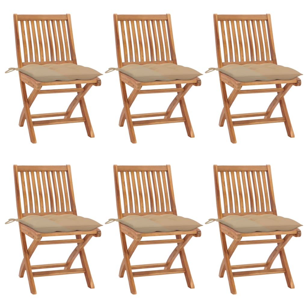 Tuinstoelen 6 st inklapbaar met kussens massief teakhout is nu te koop bij PeponiXL, paradijselijk wonen!