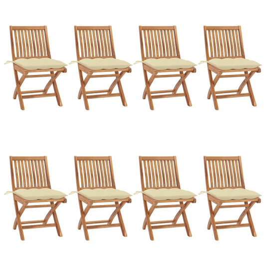 Tuinstoelen 8 st inklapbaar met kussens massief teakhout is nu te koop bij PeponiXL, paradijselijk wonen!