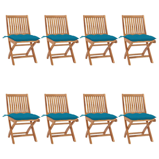 Tuinstoelen 8 st inklapbaar met kussens massief teakhout is nu te koop bij PeponiXL, paradijselijk wonen!