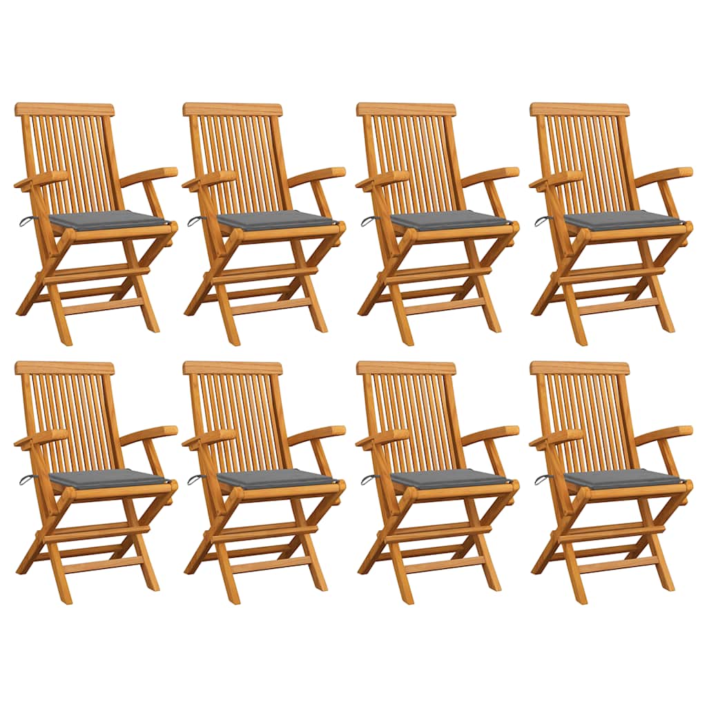 Tuinstoelen 8 st met grijze kussens massief teakhout is nu te koop bij PeponiXL, paradijselijk wonen!