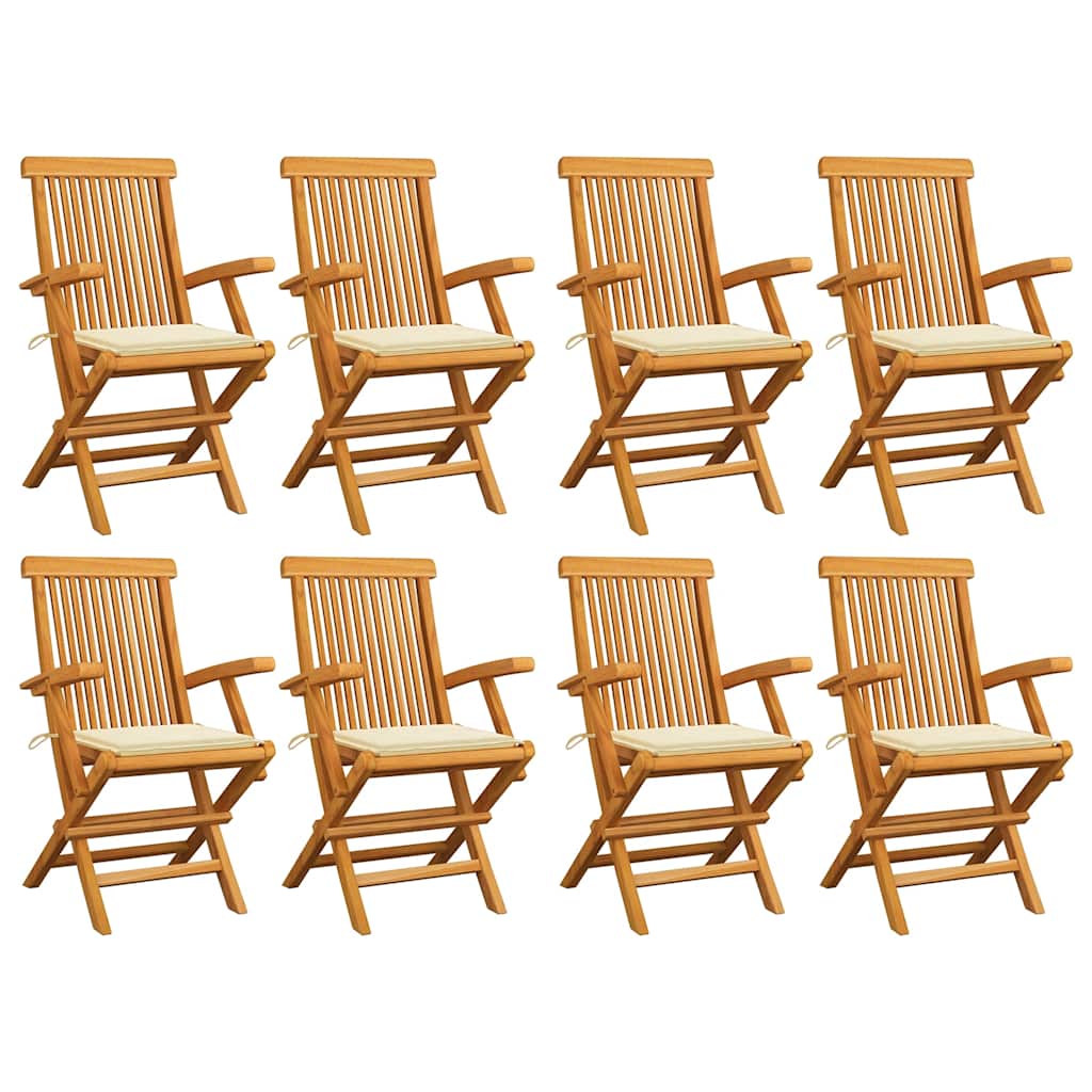 Tuinstoelen 8 st met crèmekleurige kussens massief teakhout is nu te koop bij PeponiXL, paradijselijk wonen!