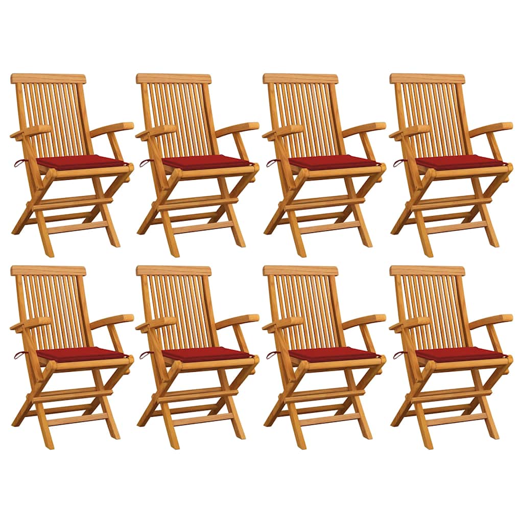 Tuinstoelen 8 st met rode kussens massief teakhout is nu te koop bij PeponiXL, paradijselijk wonen!