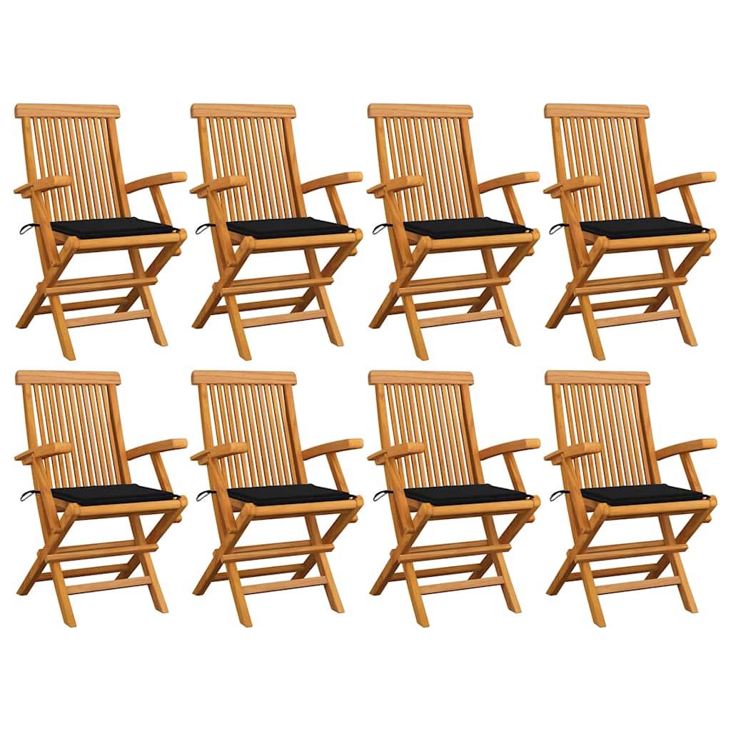 Tuinstoelen 8 st met zwarte kussens massief teakhout is nu te koop bij PeponiXL, paradijselijk wonen!