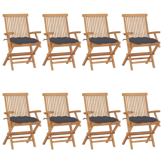 Tuinstoelen 8 st met antracietkleurige kussens massief teakhout is nu te koop bij PeponiXL, paradijselijk wonen!