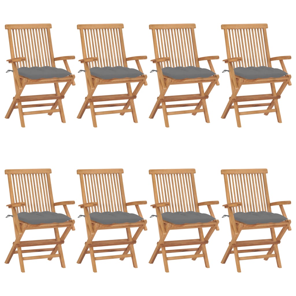 Tuinstoelen 8 st met grijze kussens massief teakhout is nu te koop bij PeponiXL, paradijselijk wonen!