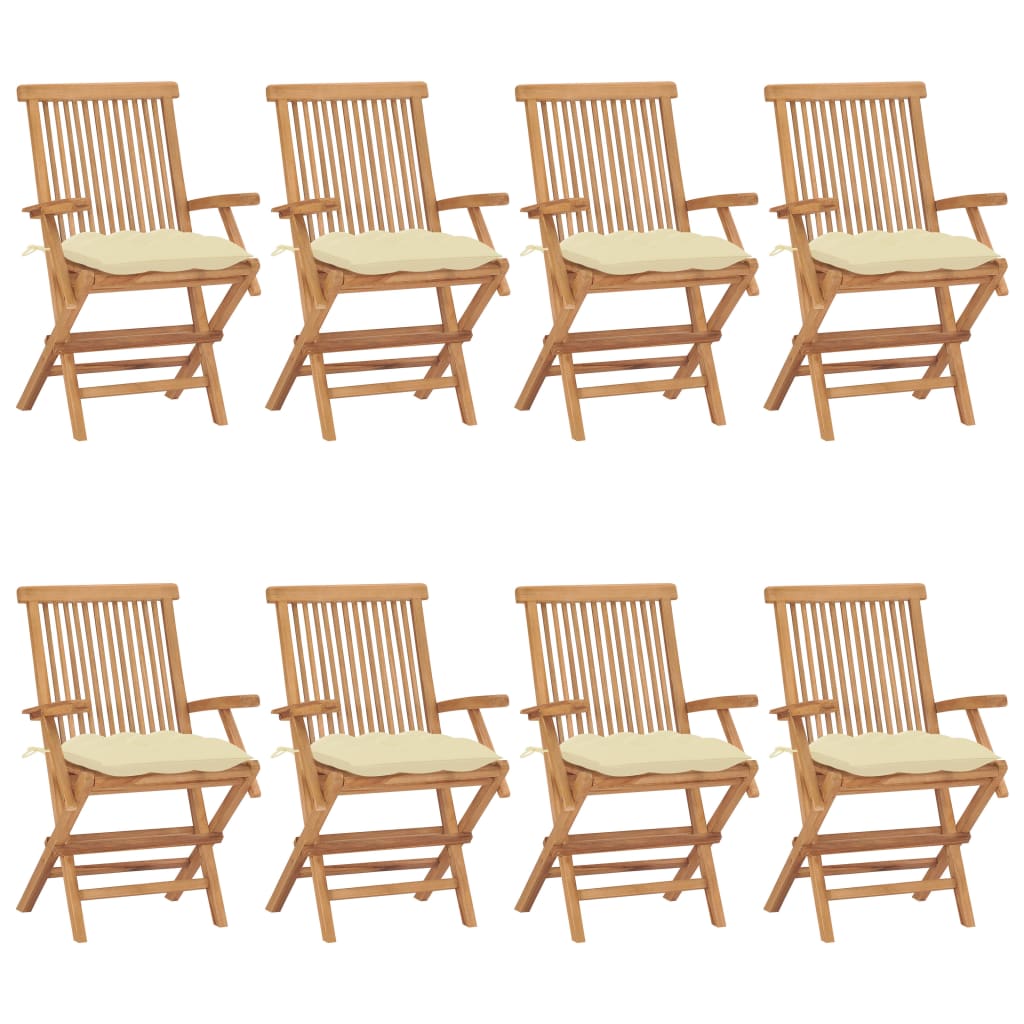 Tuinstoelen 8 st met crèmewitte kussens massief teakhout is nu te koop bij PeponiXL, paradijselijk wonen!