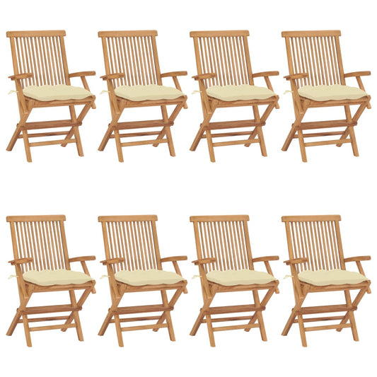 Tuinstoelen 8 st met crèmewitte kussens massief teakhout is nu te koop bij PeponiXL, paradijselijk wonen!