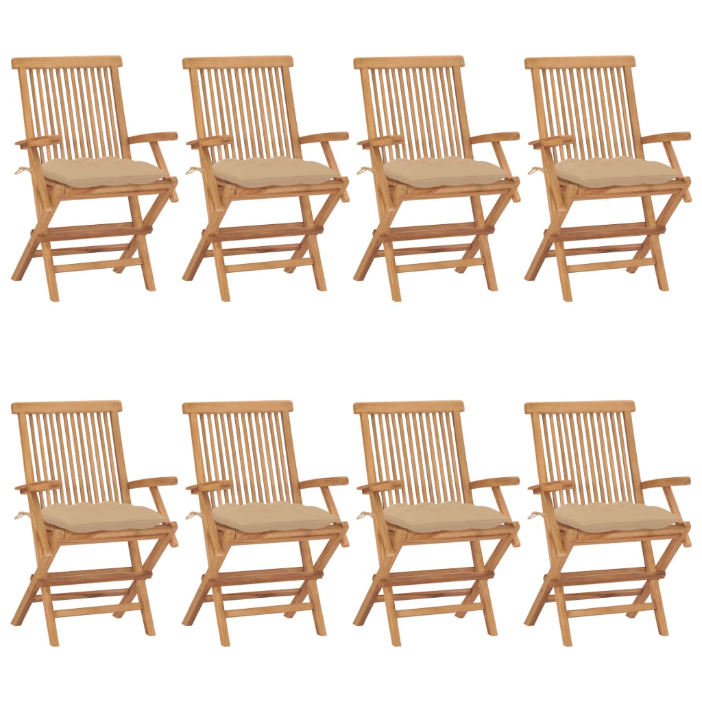 Tuinstoelen 8 st met beige kussens massief teakhout is nu te koop bij PeponiXL, paradijselijk wonen!