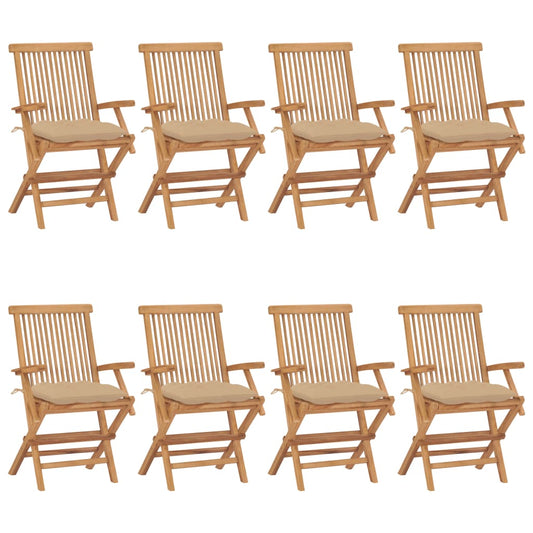 Tuinstoelen 8 st met beige kussens massief teakhout is nu te koop bij PeponiXL, paradijselijk wonen!
