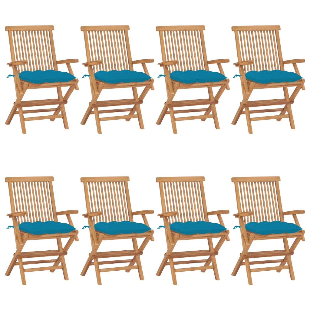 Tuinstoelen 8 st met lichtblauwe kussens massief teakhout is nu te koop bij PeponiXL, paradijselijk wonen!