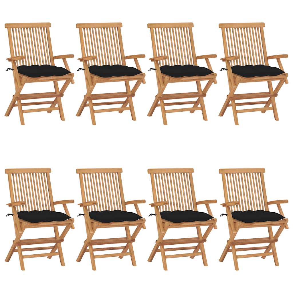 Tuinstoelen 8 st met zwarte kussens massief teakhout is nu te koop bij PeponiXL, paradijselijk wonen!