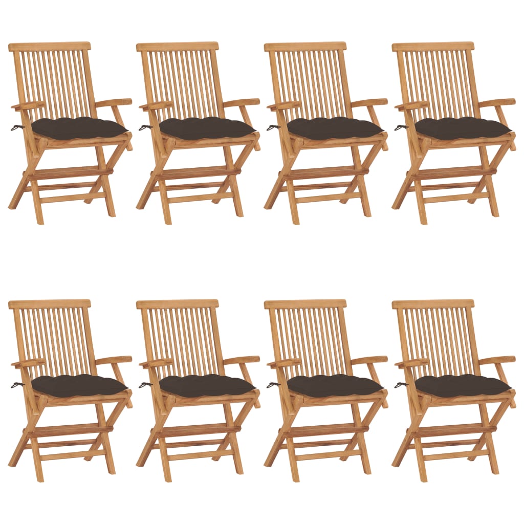 Tuinstoelen 8 st met taupe kussens massief teakhout is nu te koop bij PeponiXL, paradijselijk wonen!