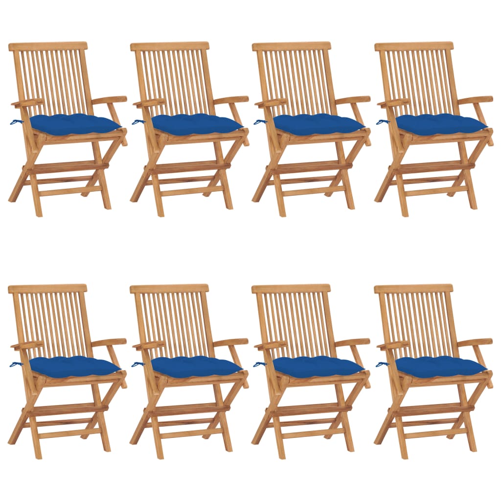 Tuinstoelen 8 st met blauwe kussens massief teakhout is nu te koop bij PeponiXL, paradijselijk wonen!