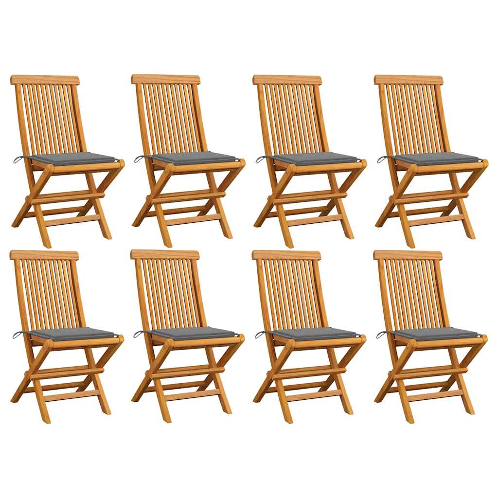 Tuinstoelen 8 st met grijze kussens massief teakhout is nu te koop bij PeponiXL, paradijselijk wonen!