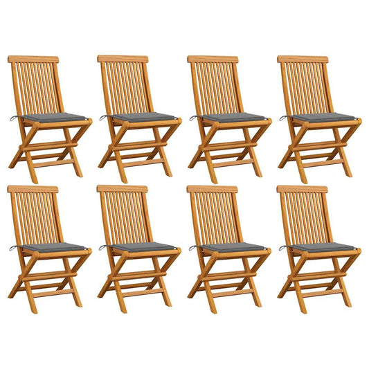 Tuinstoelen 8 st met grijze kussens massief teakhout is nu te koop bij PeponiXL, paradijselijk wonen!