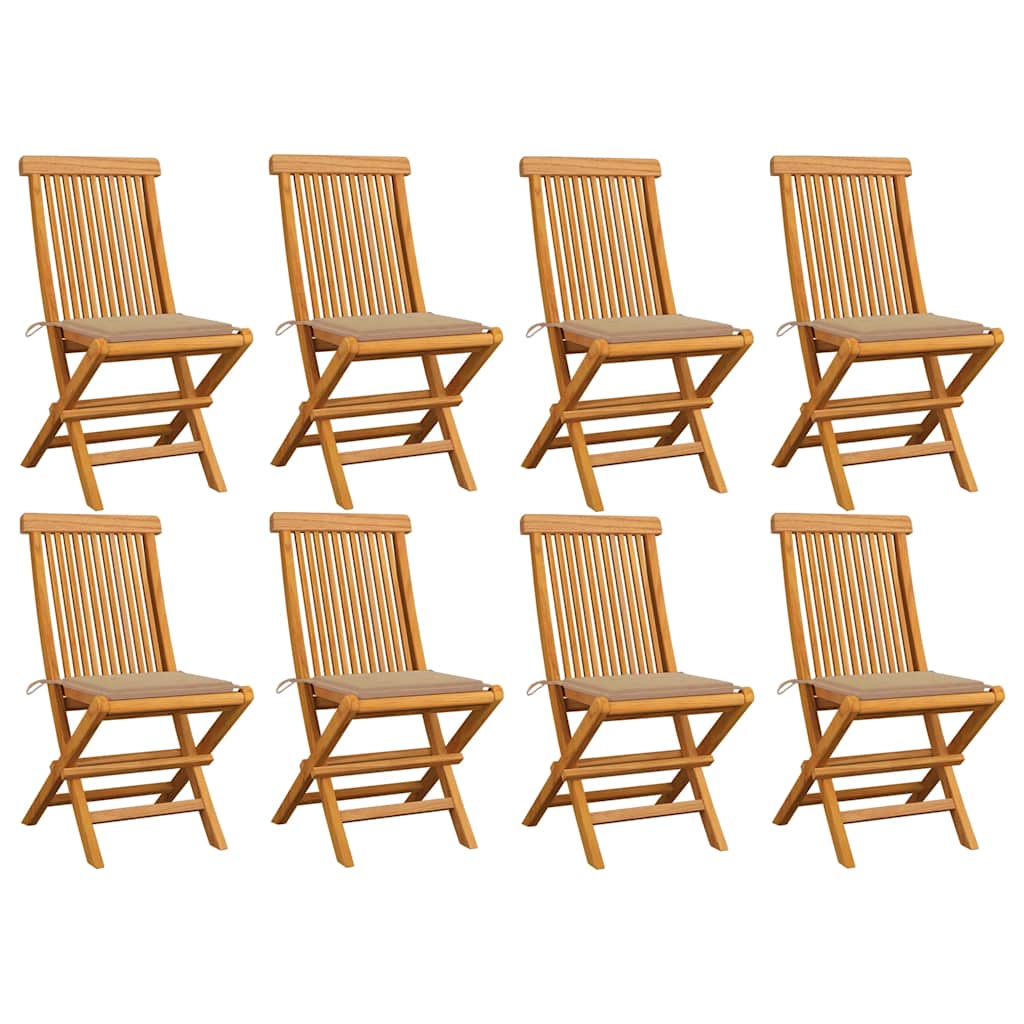 Tuinstoelen 8 st met beige kussens massief teakhout is nu te koop bij PeponiXL, paradijselijk wonen!