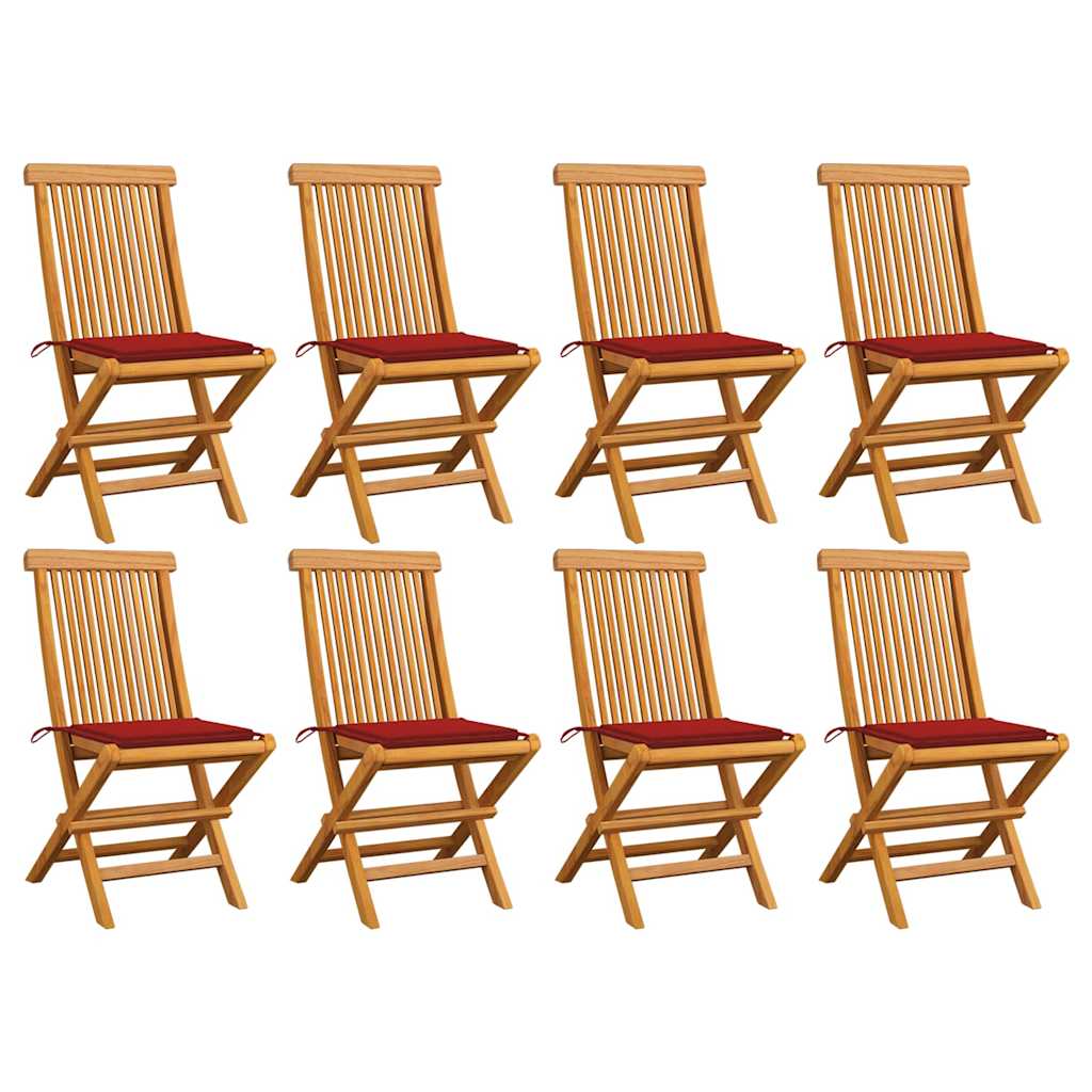 Tuinstoelen 8 st met rode kussens massief teakhout is nu te koop bij PeponiXL, paradijselijk wonen!