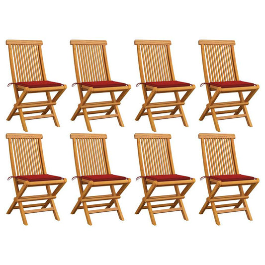 Tuinstoelen 8 st met rode kussens massief teakhout is nu te koop bij PeponiXL, paradijselijk wonen!
