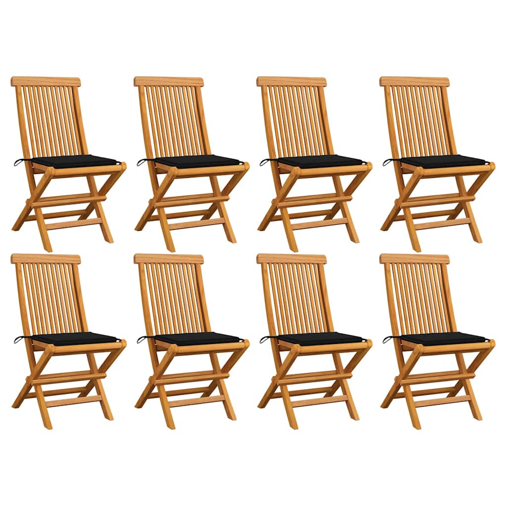 Tuinstoelen 8 st met zwarte kussens massief teakhout is nu te koop bij PeponiXL, paradijselijk wonen!