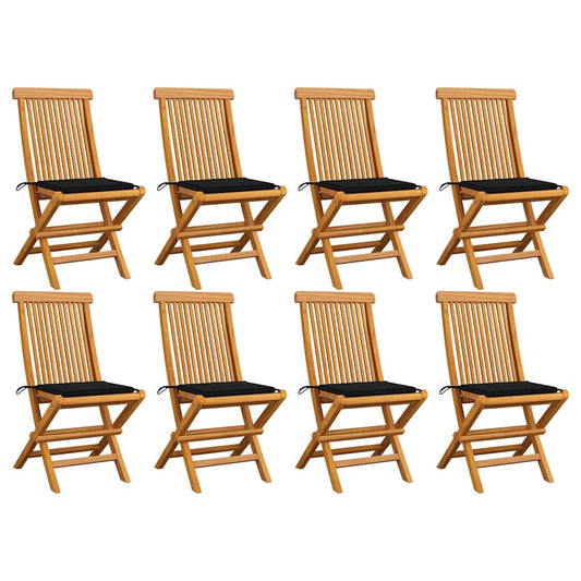 Tuinstoelen 8 st met zwarte kussens massief teakhout is nu te koop bij PeponiXL, paradijselijk wonen!