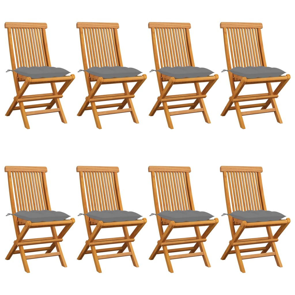 Tuinstoelen 8 st met grijze kussens massief teakhout is nu te koop bij PeponiXL, paradijselijk wonen!