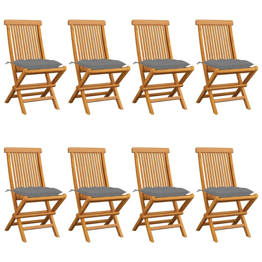 Tuinstoelen 8 st met grijze kussens massief teakhout is nu te koop bij PeponiXL, paradijselijk wonen!